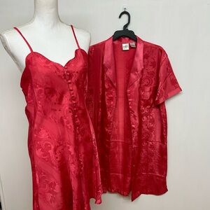 Pink Satin Lace-Trim Nightgown & Robe Set size S&L